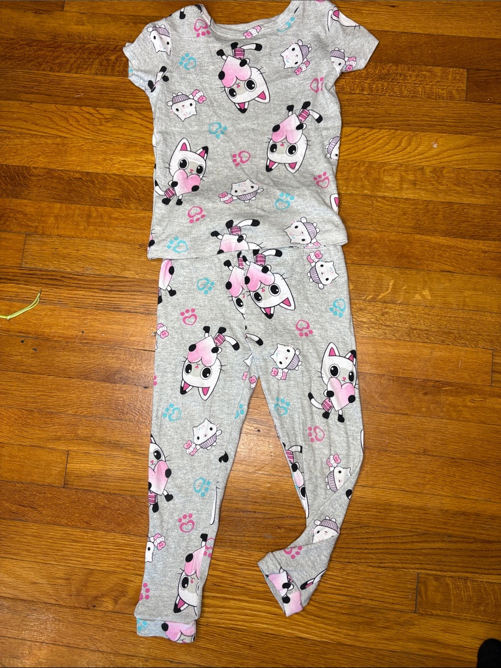 Gabby’s Dollhouse Grey Pajama Set with Pink & Blue Cat Print